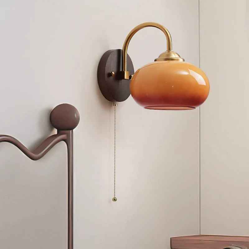 Contemporary Mid-Century Cream Oval Ash Wood and Glass 1-Light Wall Sconce for Bedroom