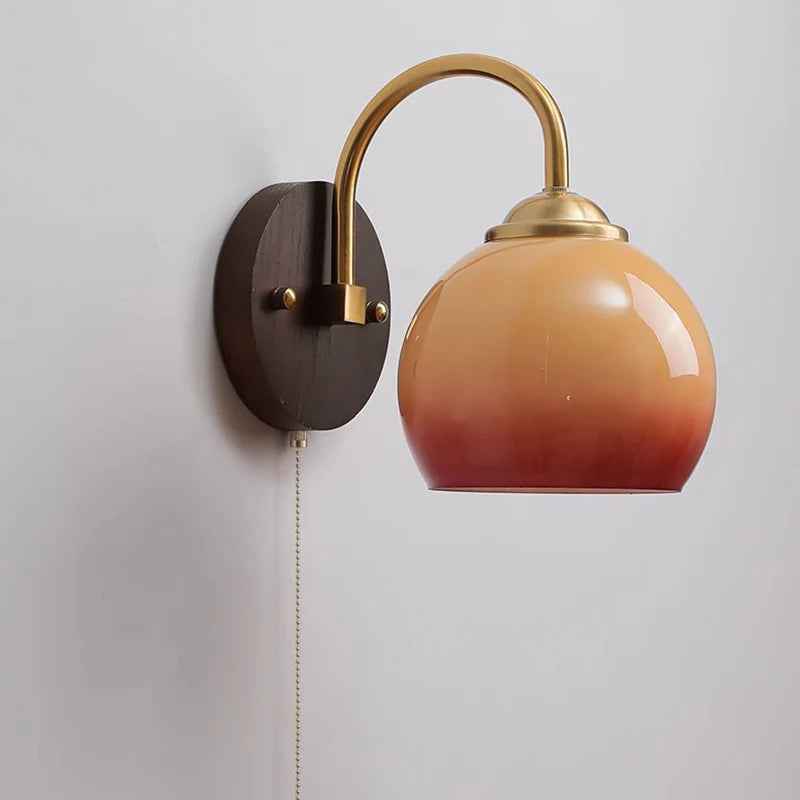 Contemporary Mid-Century Cream Oval Ash Wood and Glass 1-Light Wall Sconce for Bedroom