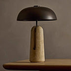 Classic Japanese Iron and Travertine Marble Mushroom Table Lamp - 1-Light Design for Bedroom