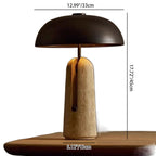 Classic Japanese Iron and Travertine Marble Mushroom Table Lamp - 1-Light Design for Bedroom