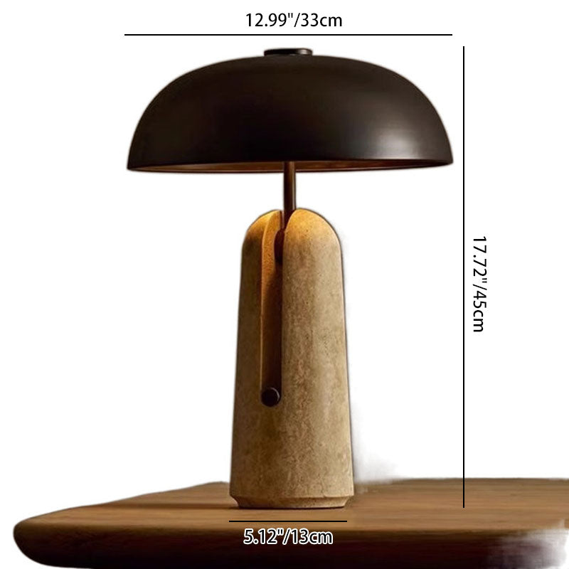 Classic Japanese Iron and Travertine Marble Mushroom Table Lamp - 1-Light Design for Bedroom