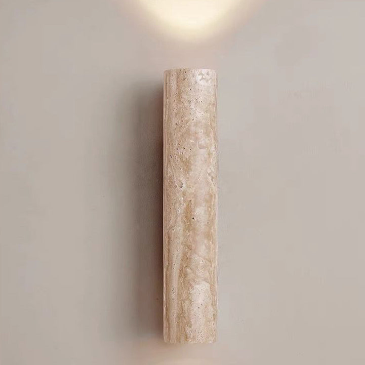 Modern Scandinavian Yellow Travertine and Wood Cylinder 2-Light Wall Sconce for Living Room