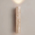 Modern Scandinavian Yellow Travertine and Wood Cylinder 2-Light Wall Sconce for Living Room