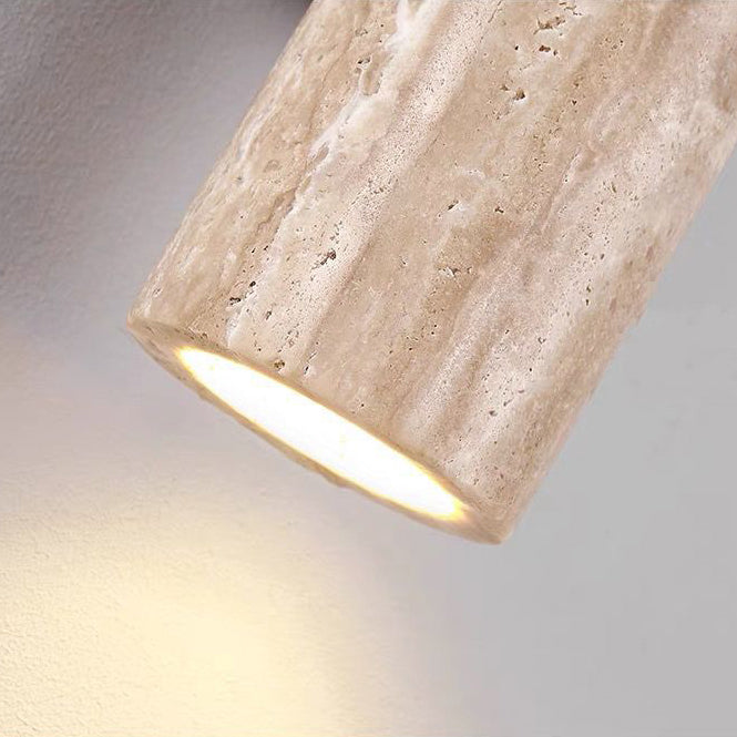 Modern Scandinavian Yellow Travertine and Wood Cylinder 2-Light Wall Sconce for Living Room
