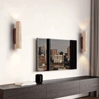 Modern Scandinavian Yellow Travertine and Wood Cylinder 2-Light Wall Sconce for Living Room