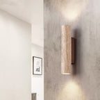 Modern Scandinavian Yellow Travertine and Wood Cylinder 2-Light Wall Sconce for Living Room