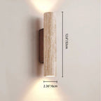Modern Scandinavian Yellow Travertine and Wood Cylinder 2-Light Wall Sconce for Living Room
