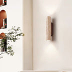 Modern Scandinavian Yellow Travertine and Wood Cylinder 2-Light Wall Sconce for Living Room