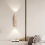Modern Scandinavian Yellow Travertine and Wood Cylinder 2-Light Wall Sconce for Living Room