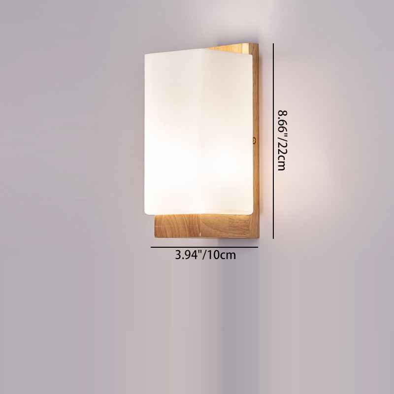 Japanese-Inspired Rectangle Glass and Wood 1-Light Wall Sconce for Living Room