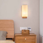 Japanese-Inspired Rectangle Glass and Wood 1-Light Wall Sconce for Living Room