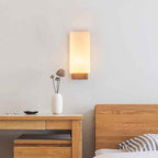 Japanese-Inspired Rectangle Glass and Wood 1-Light Wall Sconce for Living Room