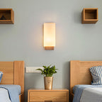 Japanese-Inspired Rectangle Glass and Wood 1-Light Wall Sconce for Living Room