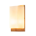 Japanese-Inspired Rectangle Glass and Wood 1-Light Wall Sconce for Living Room