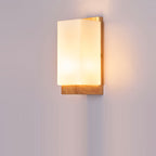 Japanese-Inspired Rectangle Glass and Wood 1-Light Wall Sconce for Living Room