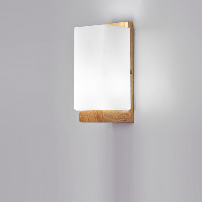 Japanese-Inspired Rectangle Glass and Wood 1-Light Wall Sconce for Living Room