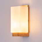 Japanese-Inspired Rectangle Glass and Wood 1-Light Wall Sconce for Living Room