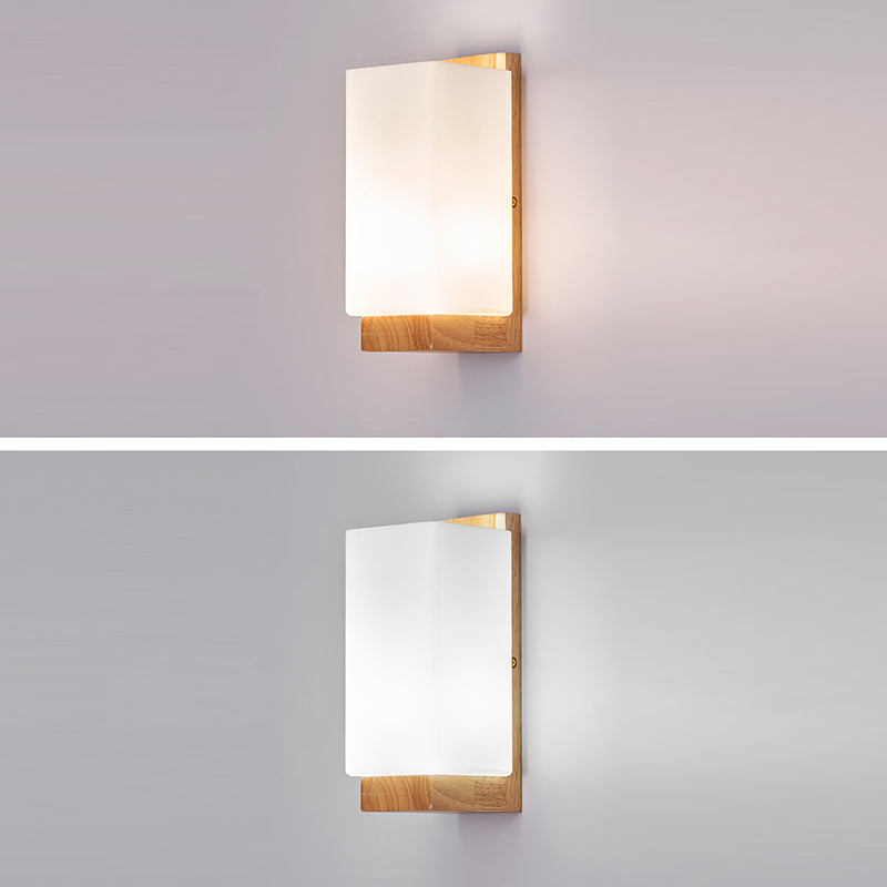 Japanese-Inspired Rectangle Glass and Wood 1-Light Wall Sconce for Living Room