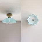 Classic French Brass and Glass Round 1-Light Semi-Flush Mount Ceiling Light for Hallway