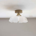 Classic French Brass and Glass Round 1-Light Semi-Flush Mount Ceiling Light for Hallway