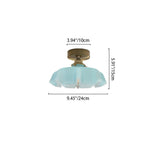 Classic French Brass and Glass Round 1-Light Semi-Flush Mount Ceiling Light for Hallway