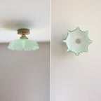 Classic French Brass and Glass Round 1-Light Semi-Flush Mount Ceiling Light for Hallway