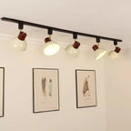 Modern Nordic Iron and Wood Round Bowl Semi-Flush Mount Ceiling Light with Adjustable 1-5 Light Track for Dining Room