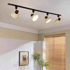 Modern Nordic Iron and Wood Round Bowl Semi-Flush Mount Ceiling Light with Adjustable 1-5 Light Track for Dining Room