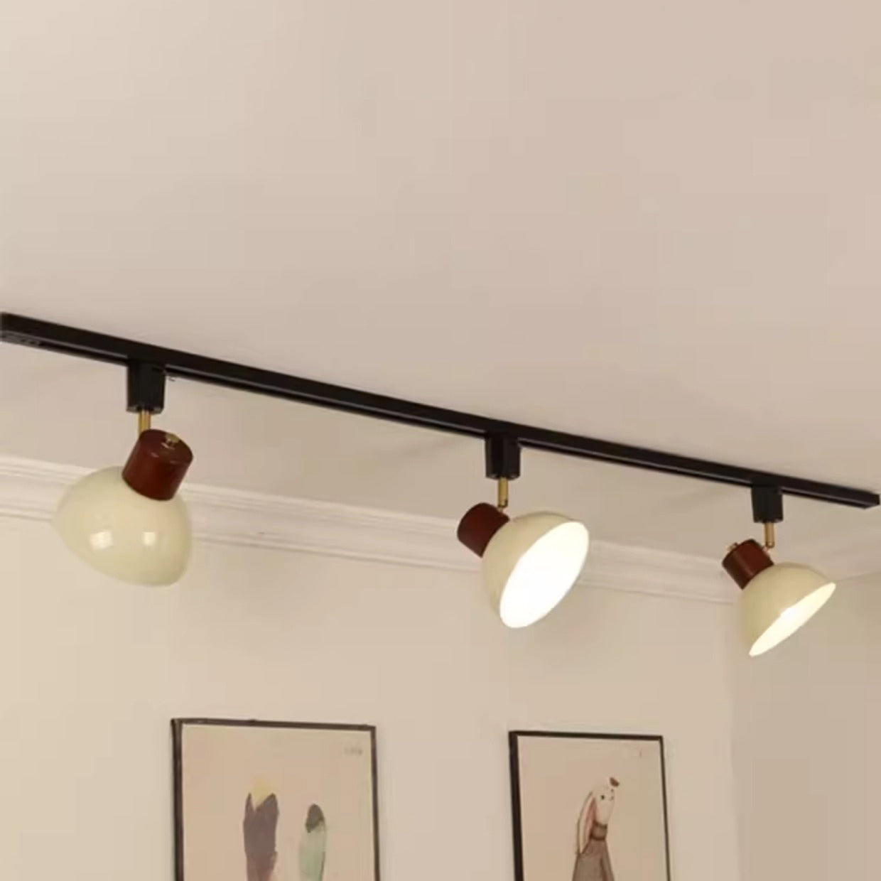 Modern Nordic Iron and Wood Round Bowl Semi-Flush Mount Ceiling Light with Adjustable 1-5 Light Track for Dining Room