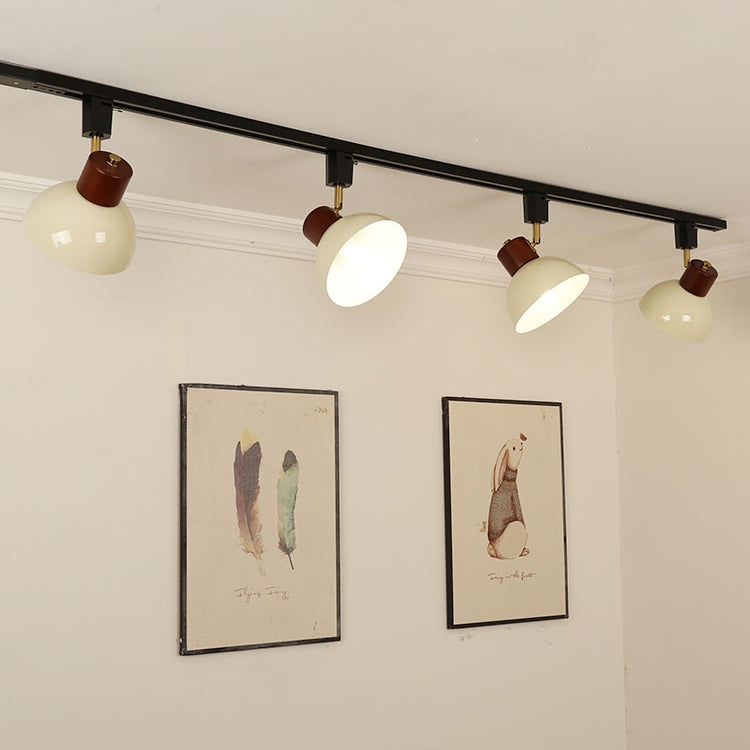 Modern Nordic Iron and Wood Round Bowl Semi-Flush Mount Ceiling Light with Adjustable 1-5 Light Track for Dining Room