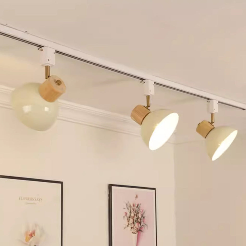 Modern Nordic Iron and Wood Round Bowl Semi-Flush Mount Ceiling Light with Adjustable 1-5 Light Track for Dining Room