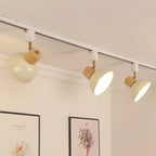 Modern Nordic Iron and Wood Round Bowl Semi-Flush Mount Ceiling Light with Adjustable 1-5 Light Track for Dining Room