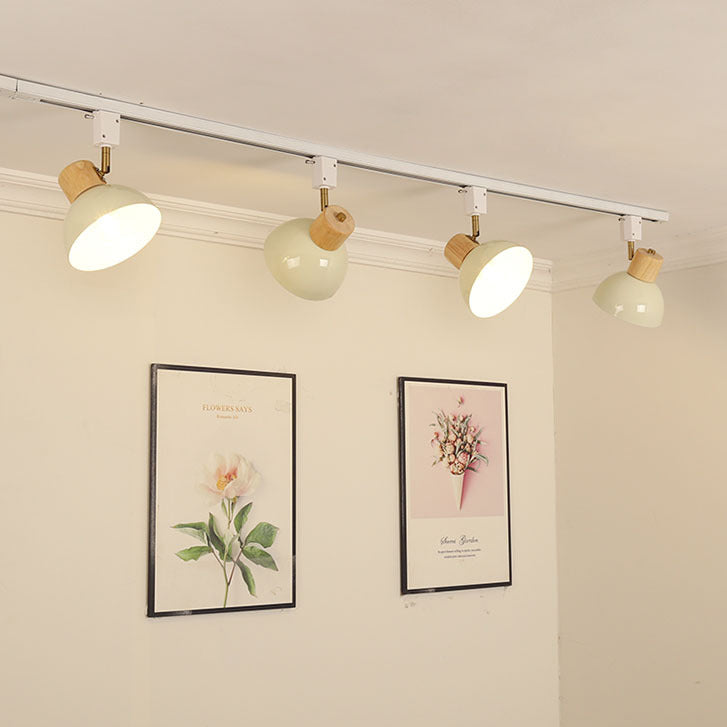 Modern Nordic Iron and Wood Round Bowl Semi-Flush Mount Ceiling Light with Adjustable 1-5 Light Track for Dining Room