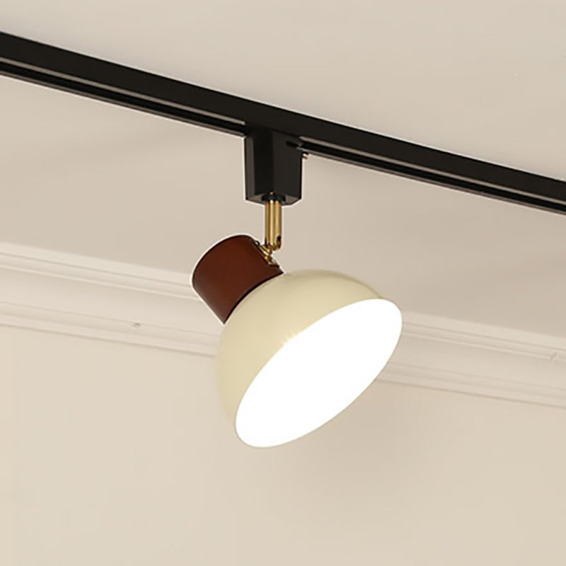 Modern Nordic Iron and Wood Round Bowl Semi-Flush Mount Ceiling Light with Adjustable 1-5 Light Track for Dining Room
