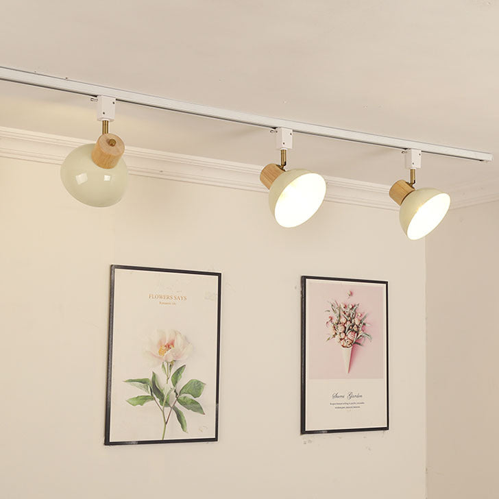 Modern Nordic Iron and Wood Round Bowl Semi-Flush Mount Ceiling Light with Adjustable 1-5 Light Track for Dining Room