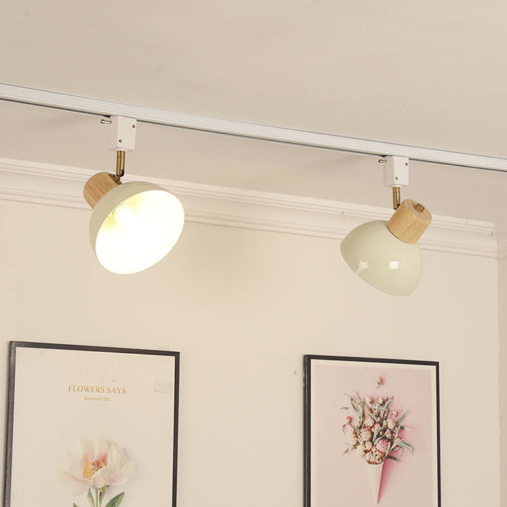 Modern Nordic Iron and Wood Round Bowl Semi-Flush Mount Ceiling Light with Adjustable 1-5 Light Track for Dining Room