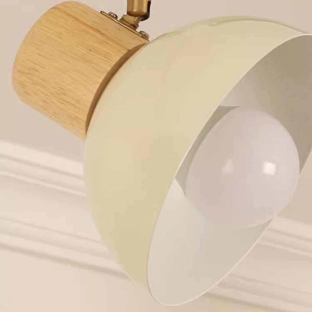 Modern Nordic Iron and Wood Round Bowl Semi-Flush Mount Ceiling Light with Adjustable 1-5 Light Track for Dining Room