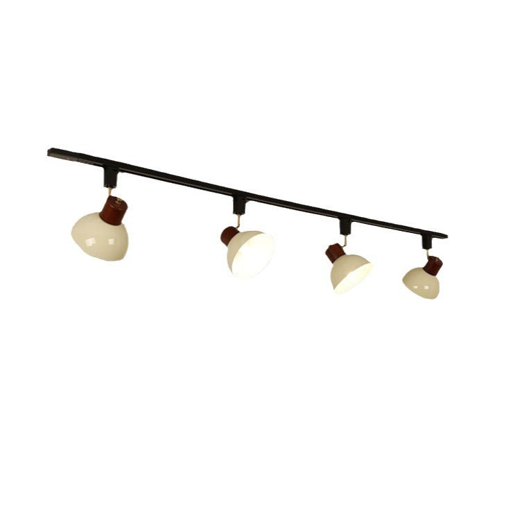 Modern Nordic Iron and Wood Round Bowl Semi-Flush Mount Ceiling Light with Adjustable 1-5 Light Track for Dining Room
