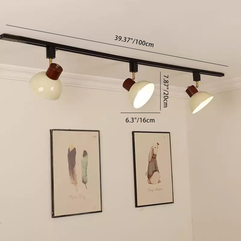 Modern Nordic Iron and Wood Round Bowl Semi-Flush Mount Ceiling Light with Adjustable 1-5 Light Track for Dining Room