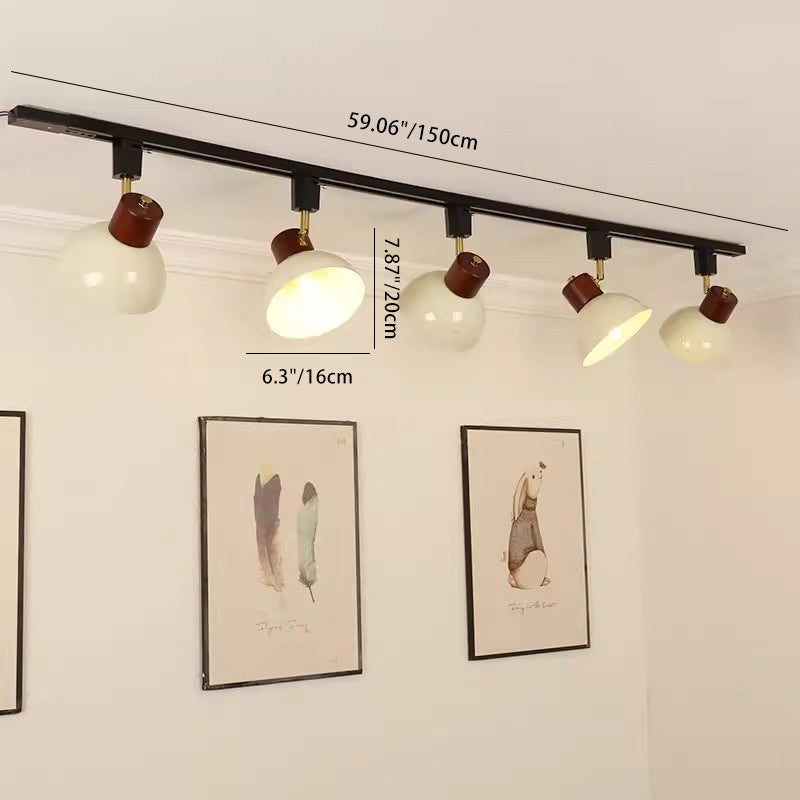Modern Nordic Iron and Wood Round Bowl Semi-Flush Mount Ceiling Light with Adjustable 1-5 Light Track for Dining Room