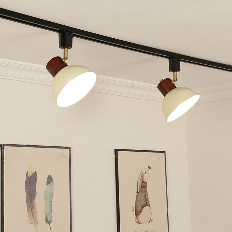 Modern Nordic Iron and Wood Round Bowl Semi-Flush Mount Ceiling Light with Adjustable 1-5 Light Track for Dining Room