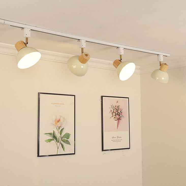 Modern Nordic Iron and Wood Round Bowl Semi-Flush Mount Ceiling Light with Adjustable 1-5 Light Track for Dining Room