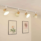 Modern Nordic Iron and Wood Round Bowl Semi-Flush Mount Ceiling Light with Adjustable 1-5 Light Track for Dining Room