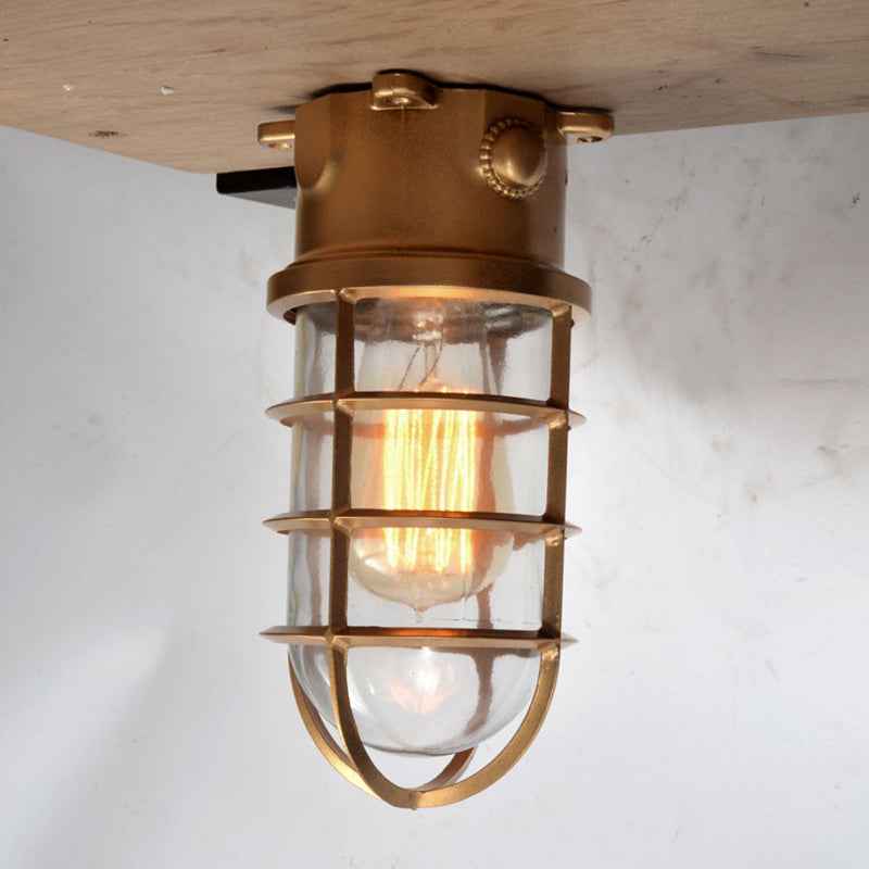 Modern Industrial Waterproof Aluminum Alloy Glass Cylinder 1-Light Semi-Flush Mount Ceiling Light for Outdoor Patios