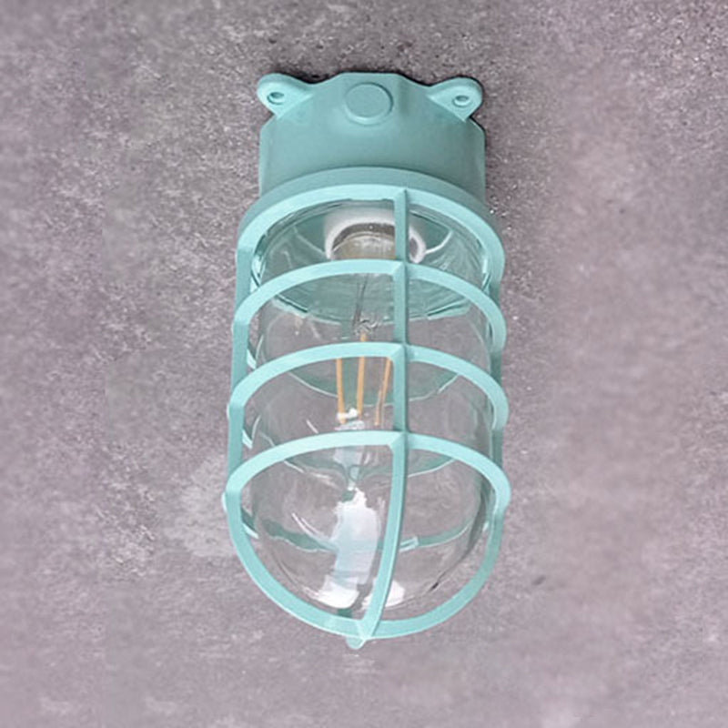 Modern Industrial Waterproof Aluminum Alloy Glass Cylinder 1-Light Semi-Flush Mount Ceiling Light for Outdoor Patios