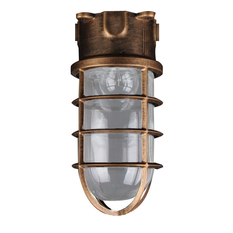 Modern Industrial Waterproof Aluminum Alloy Glass Cylinder 1-Light Semi-Flush Mount Ceiling Light for Outdoor Patios