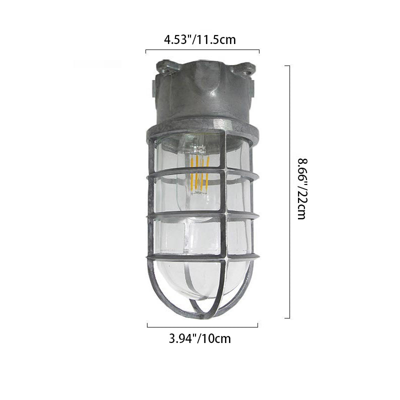 Modern Industrial Waterproof Aluminum Alloy Glass Cylinder 1-Light Semi-Flush Mount Ceiling Light for Outdoor Patios