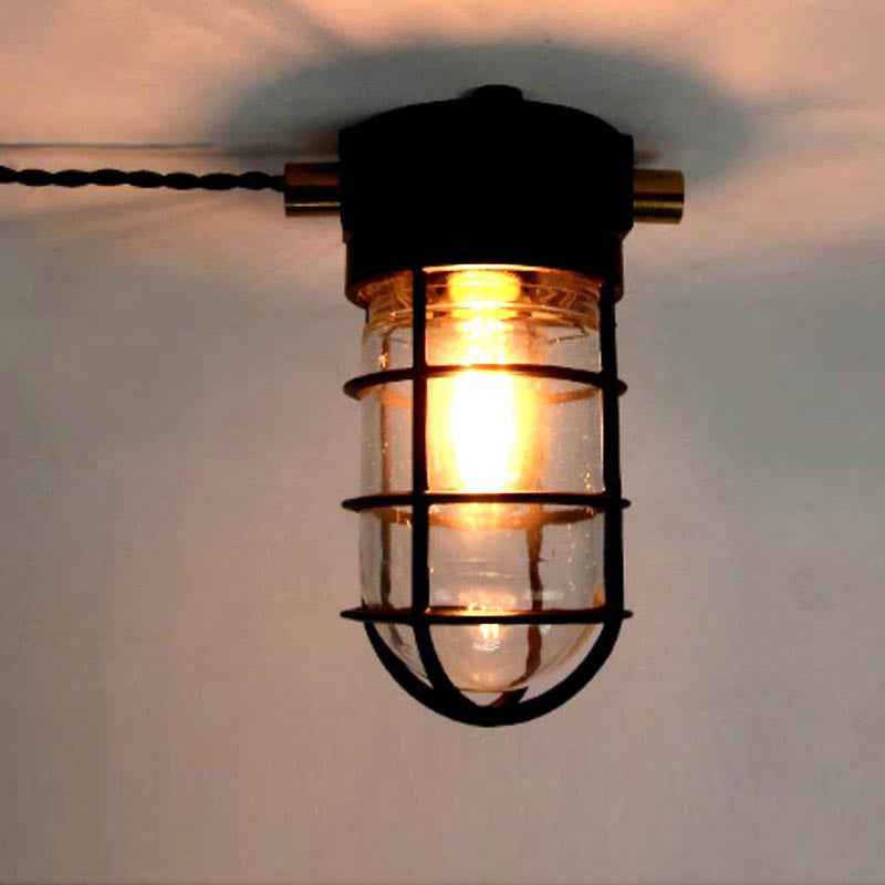 Modern Industrial Waterproof Aluminum Alloy Glass Cylinder 1-Light Semi-Flush Mount Ceiling Light for Outdoor Patios