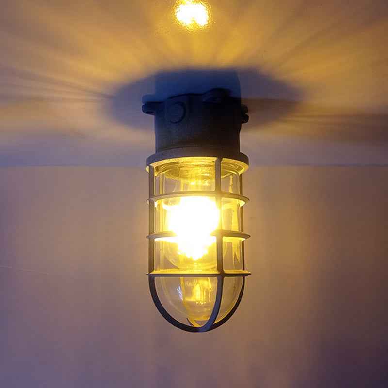 Modern Industrial Waterproof Aluminum Alloy Glass Cylinder 1-Light Semi-Flush Mount Ceiling Light for Outdoor Patios