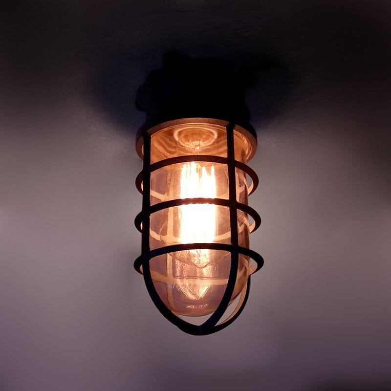 Modern Industrial Waterproof Aluminum Alloy Glass Cylinder 1-Light Semi-Flush Mount Ceiling Light for Outdoor Patios